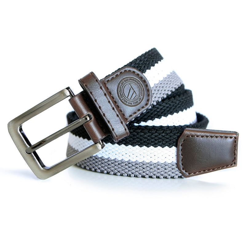 Grey, White and Black Striped Woven Belt