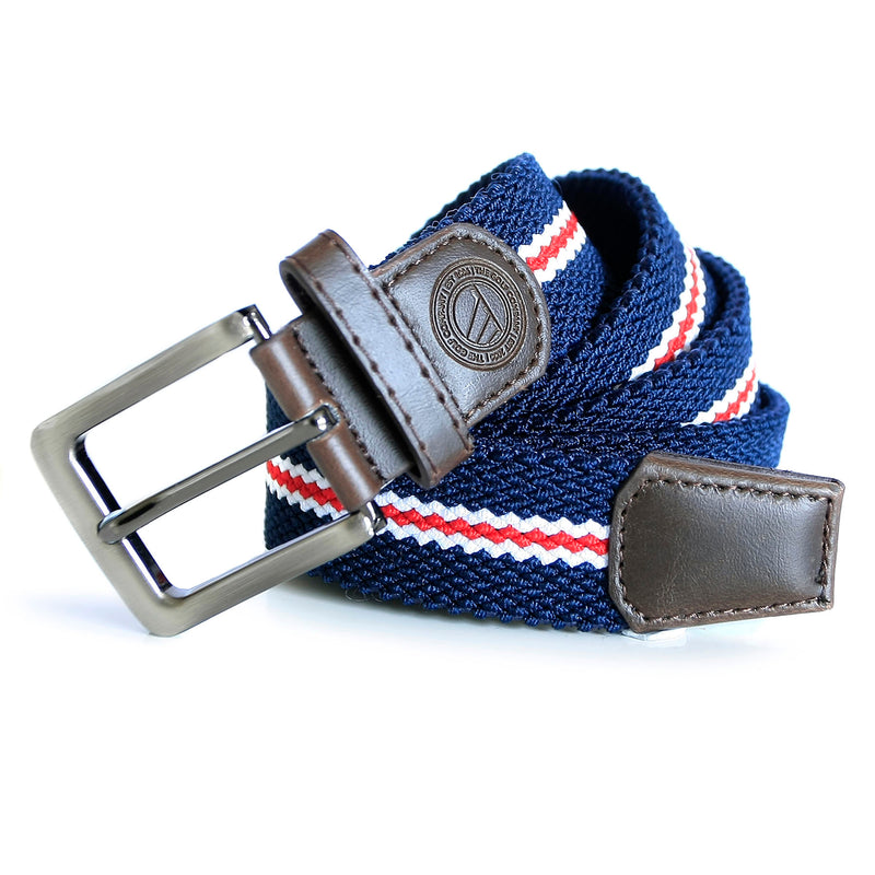Navy, Red and White Striped Woven Belt
