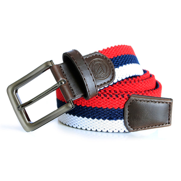 Red, Navy and White Striped Woven Belt
