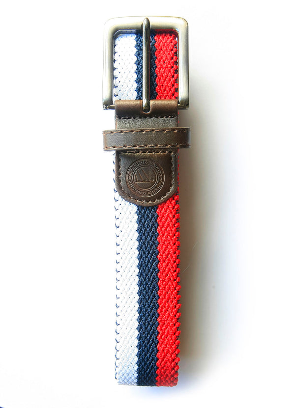 Red, Navy and White Striped Woven Belt